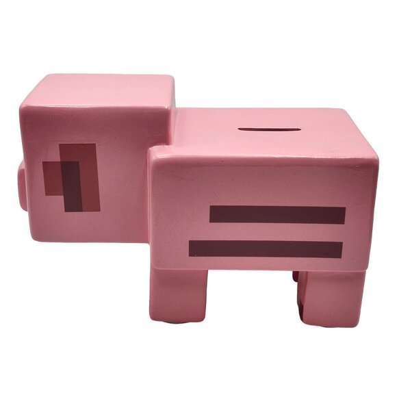 Minecraft Pink Pig Ceramic Coin Piggy Bank Decorative 8X6X4.5 Inch - Picture 3 of 7